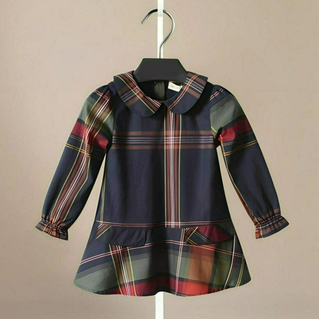 Classic Plaid Scottish Girls' Dress, Navy Blue Plaid, 6 | ONEAKIDS Classic Plaid Scottish Girls' Dress, Navy Blue Plaid, 6 | ONEAKIDS