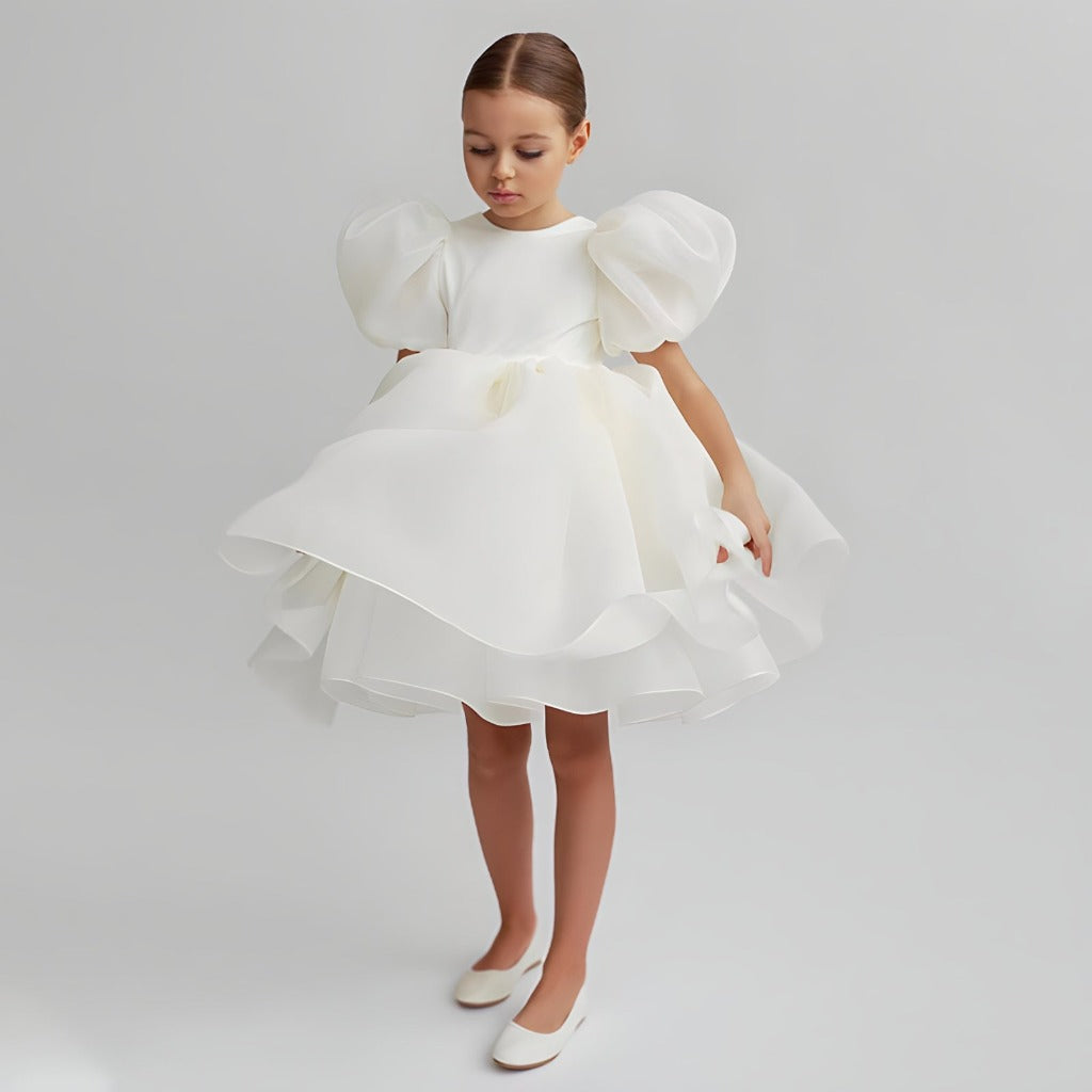 ONEAKIDS Baby & Toddler clothing 12-18M / WHITE Satin Tulle Flower Girls' Dress