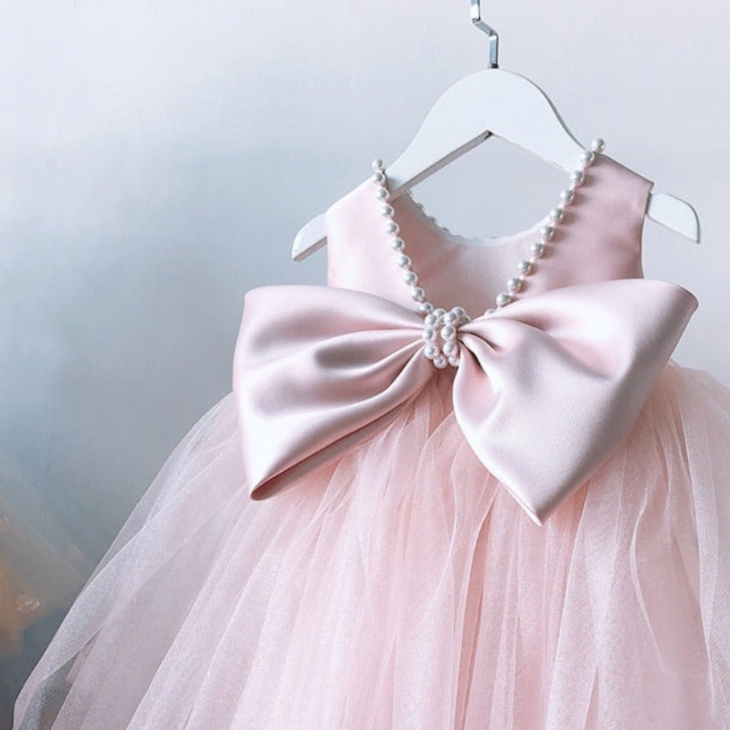 ONEAKIDS Baby & Toddler clothing 12 / PINK Flower Girls' Blossom Dress with Ribbon and Pearls