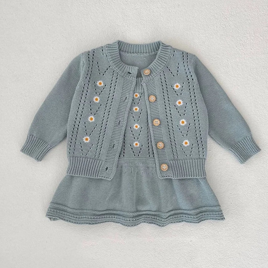 ONEAKIDS Baby & Toddler clothing 2-Piece Daisy Girl Knit Dress & Cardigan Set