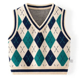 ONEAKIDS Baby & Toddler clothing WHITE / 6-12M Boys Sweater Vest V Neck Argyle Sleeveless Uniform