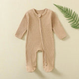 ONEAKIDS Baby & Toddler Outfits 0-3M / BEIGE Organic Cotton Double Zipper Baby Romper