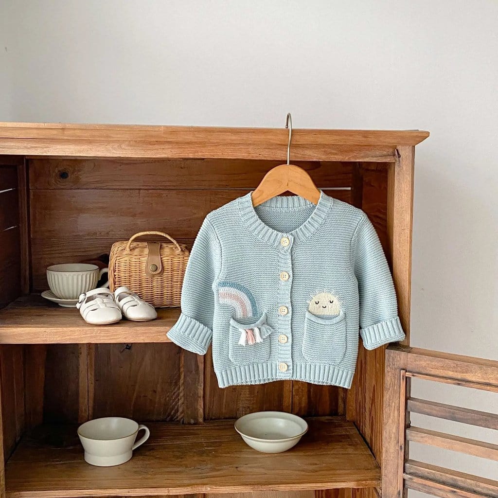 ONEAKIDS Baby & Toddler Outfits 100% Knit Cotton Sage Blue Little girls' Cardigan