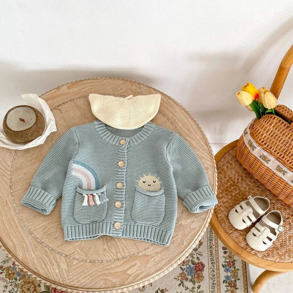 ONEAKIDS Baby & Toddler Outfits 100% Knit Cotton Sage Blue Little girls' Cardigan