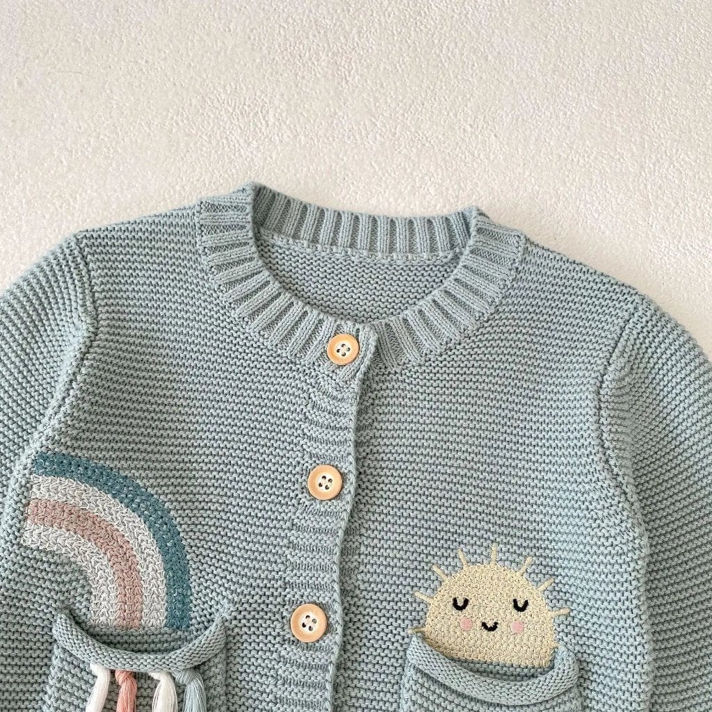 ONEAKIDS Baby & Toddler Outfits 100% Knit Cotton Sage Blue Little girls' Cardigan