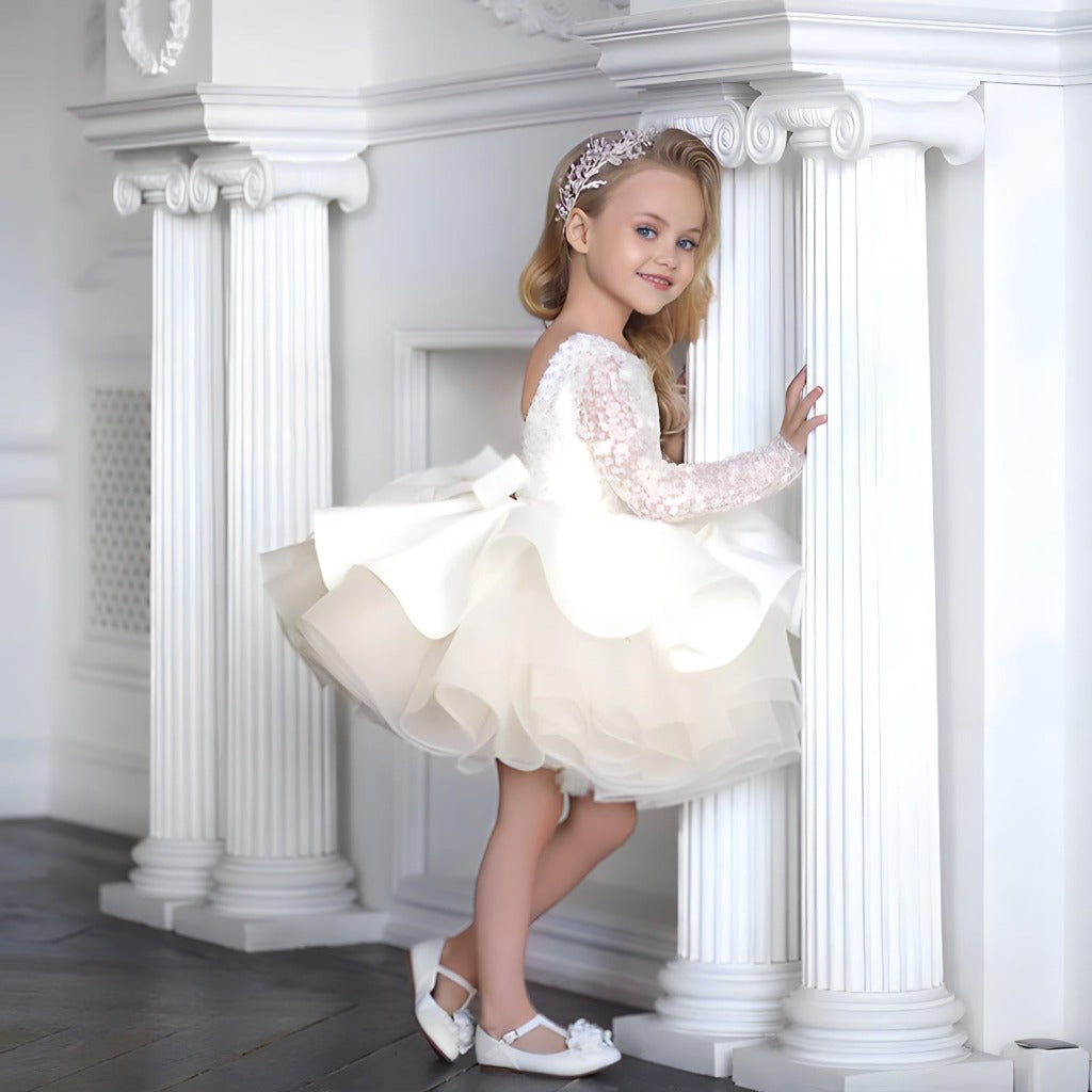 ONEAKIDS Baby & Toddler Outfits 12-18M / WHITE Flower Girls' Festive Soleil Dress with Glitters