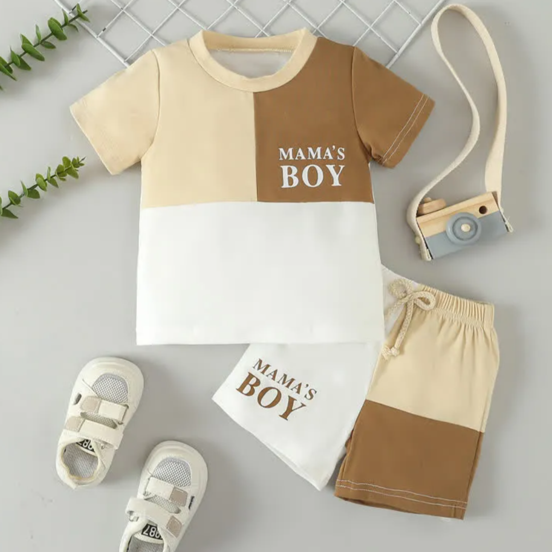 ONEAKIDS Baby & Toddler Outfits 3-6M / BEIGE MAMA'S BOY 2-Piece Sweatsuit Set