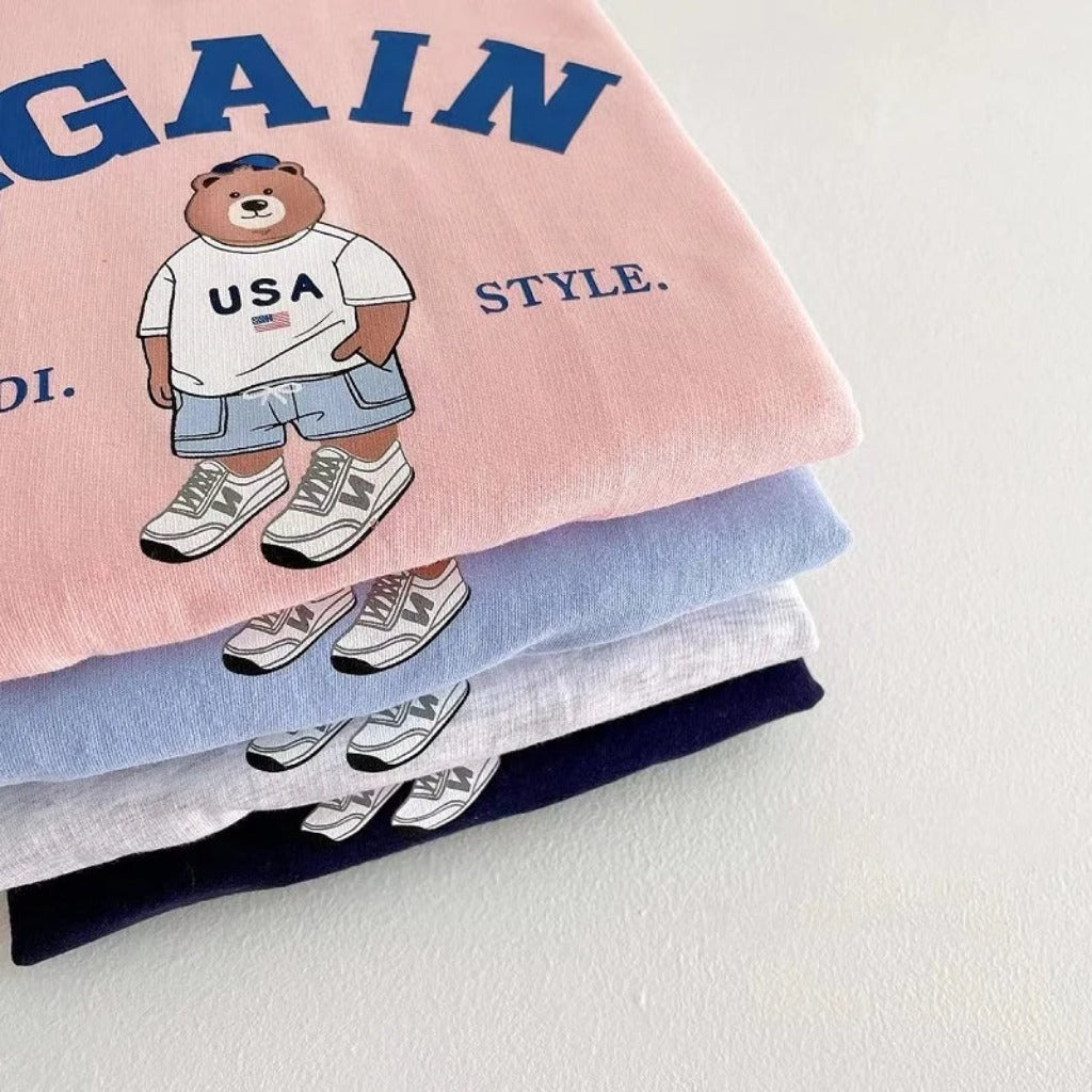 ONEAKIDS Baby & Toddler Outfits AGAIN Bear Unisex T-Shirt and Shorts Sets