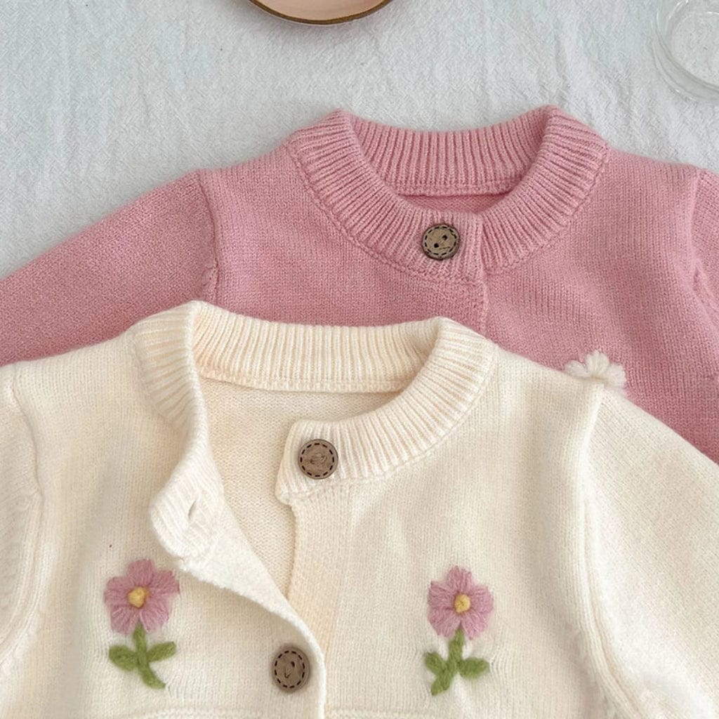 ONEAKIDS Baby & Toddler Outfits Baby Girls Flower Embroidered Knit Cotton Cardigan