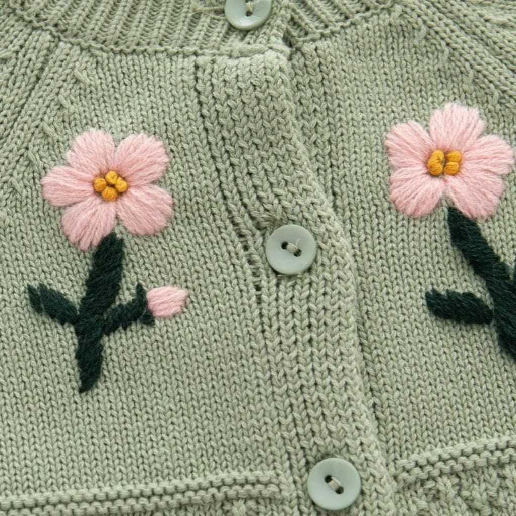 ONEAKIDS Baby & Toddler Outfits Baby Girls Flower Embroidered Knit Cotton Cardigan