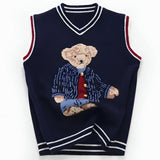 ONEAKIDS Baby & Toddler Outfits Bear Knit Cotton Sleeveless Pullover in Navy Blue