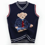 ONEAKIDS Baby & Toddler Outfits Bear Knit Cotton Sleeveless Pullover in Navy Blue