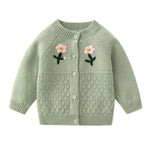 ONEAKIDS Baby & Toddler Outfits GREEN / 12-18M Baby Girls Flower Embroidered Knit Cotton Cardigan
