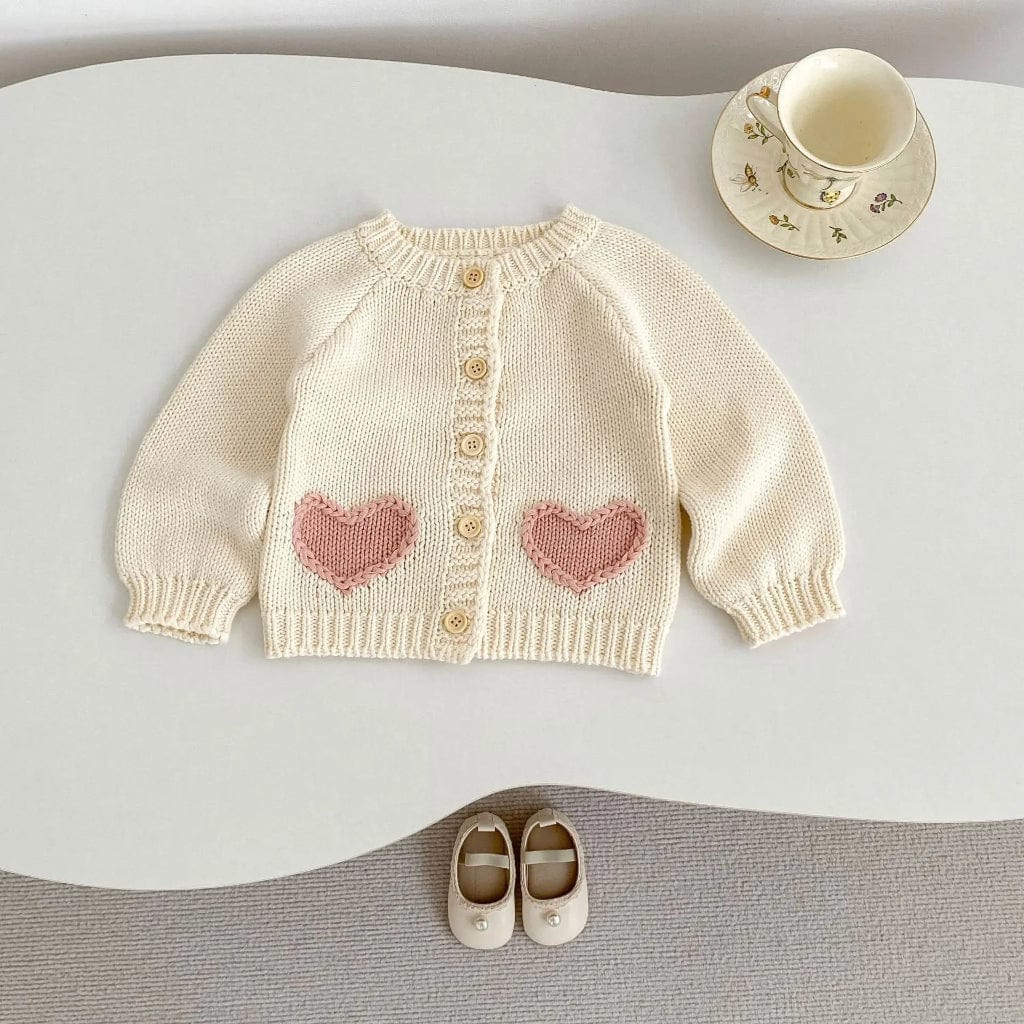 ONEAKIDS Baby & Toddler Outfits Heart Patch Knit Cardigan with Hat