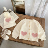 ONEAKIDS Baby & Toddler Outfits Heart Patch Knit Cardigan with Hat