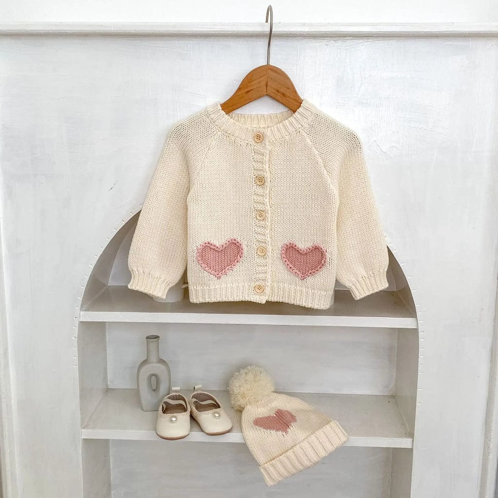 ONEAKIDS Baby & Toddler Outfits Heart Patch Knit Cardigan with Hat