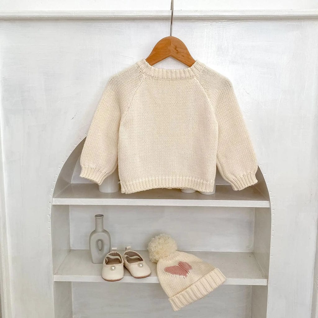 ONEAKIDS Baby & Toddler Outfits Heart Patch Knit Cardigan with Hat