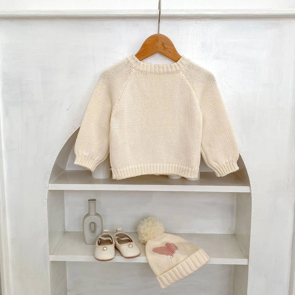 ONEAKIDS Baby & Toddler Outfits Heart Patch Knit Cardigan with Hat