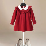 ONEAKIDS Baby & Toddler Outfits LONG SLEEVE / 12-18M Bib Collar Monaco Girls' Dress in Red