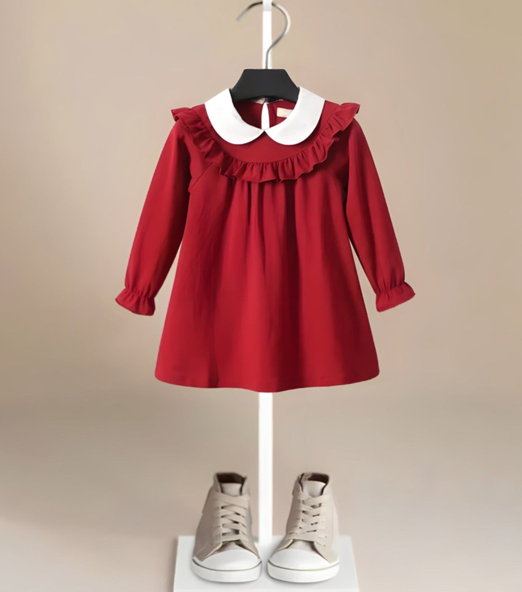 ONEAKIDS Baby & Toddler Outfits LONG SLEEVE / 12-18M Bib Collar Monaco Girls' Dress in Red