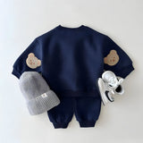 ONEAKIDS Baby & Toddler Outfits NAVY / 9-12M Bear Sleeves Unisex Sweatshirt and Sweatpants Set