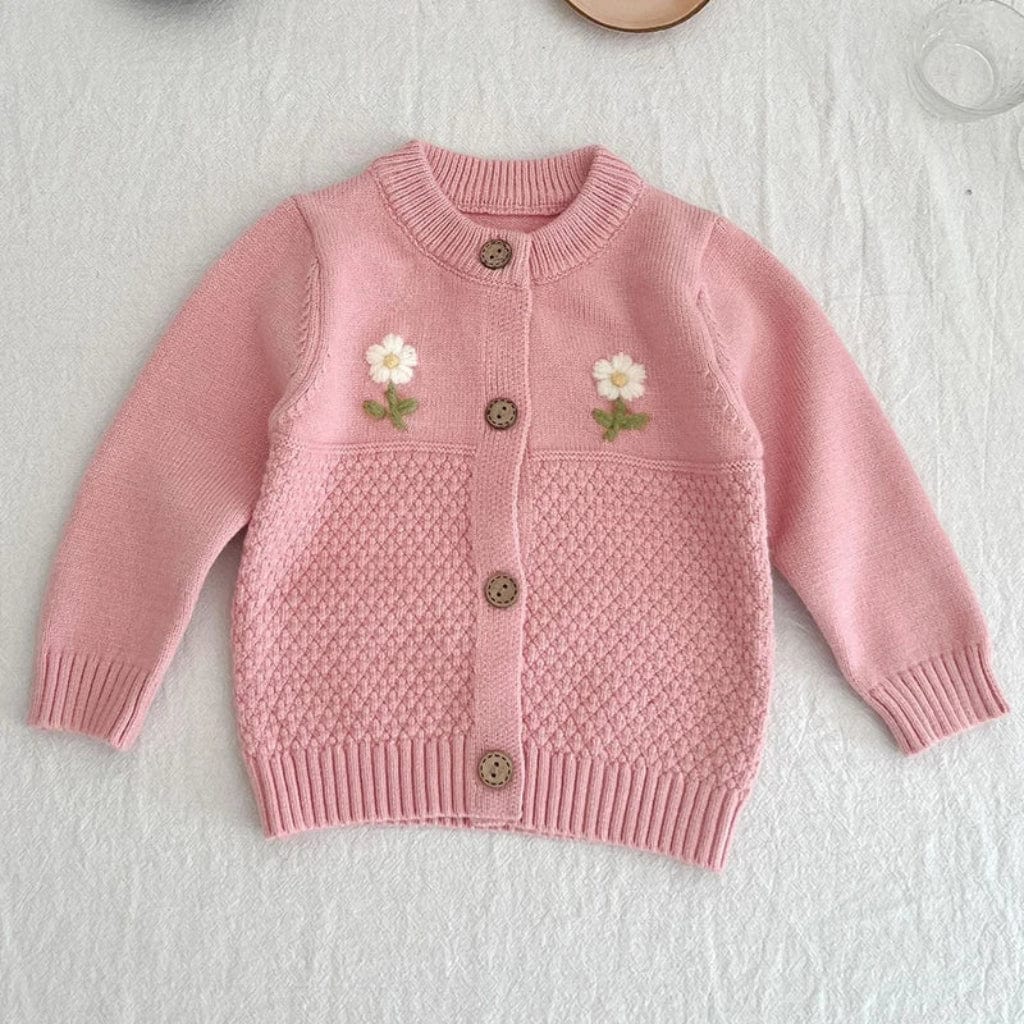 ONEAKIDS Baby & Toddler Outfits PINK / 12-18M Baby Girls Flower Embroidered Knit Cotton Cardigan