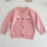 ONEAKIDS Baby & Toddler Outfits PINK / 12-18M Baby Girls Flower Embroidered Knit Cotton Cardigan