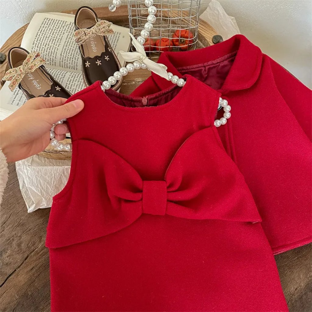 ONEAKIDS Baby & Toddler Outfits Red Little Girls' Holiday Dress & Poncho Set