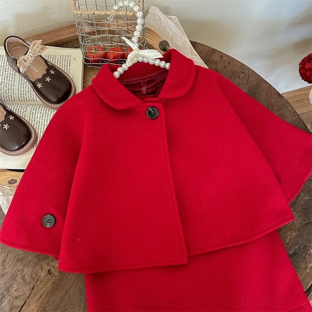 ONEAKIDS Baby & Toddler Outfits Red Little Girls' Holiday Dress & Poncho Set