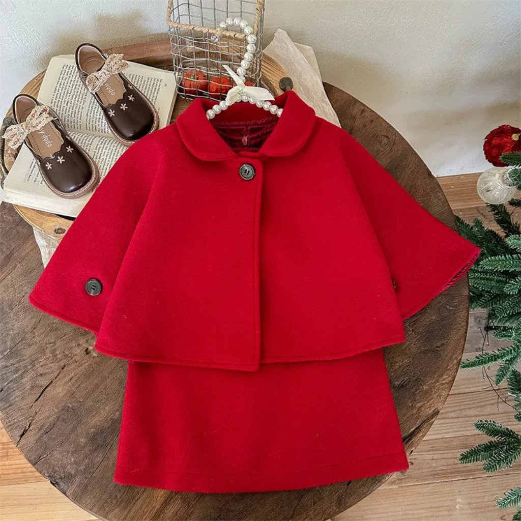 ONEAKIDS Baby & Toddler Outfits Red Little Girls' Holiday Dress & Poncho Set