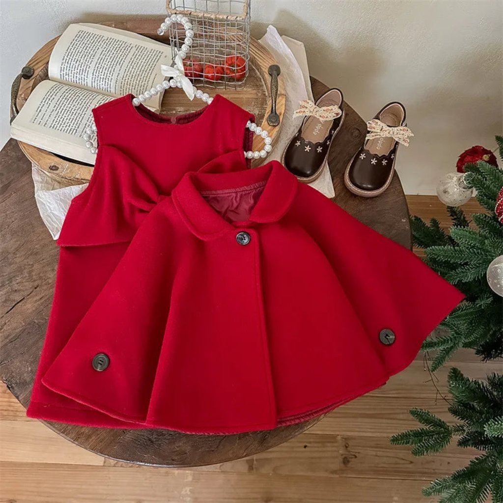 ONEAKIDS Baby & Toddler Outfits Red Little Girls' Holiday Dress & Poncho Set
