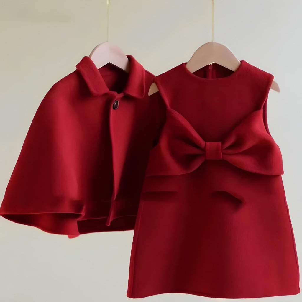 ONEAKIDS Baby & Toddler Outfits Red Little Girls' Holiday Dress & Poncho Set