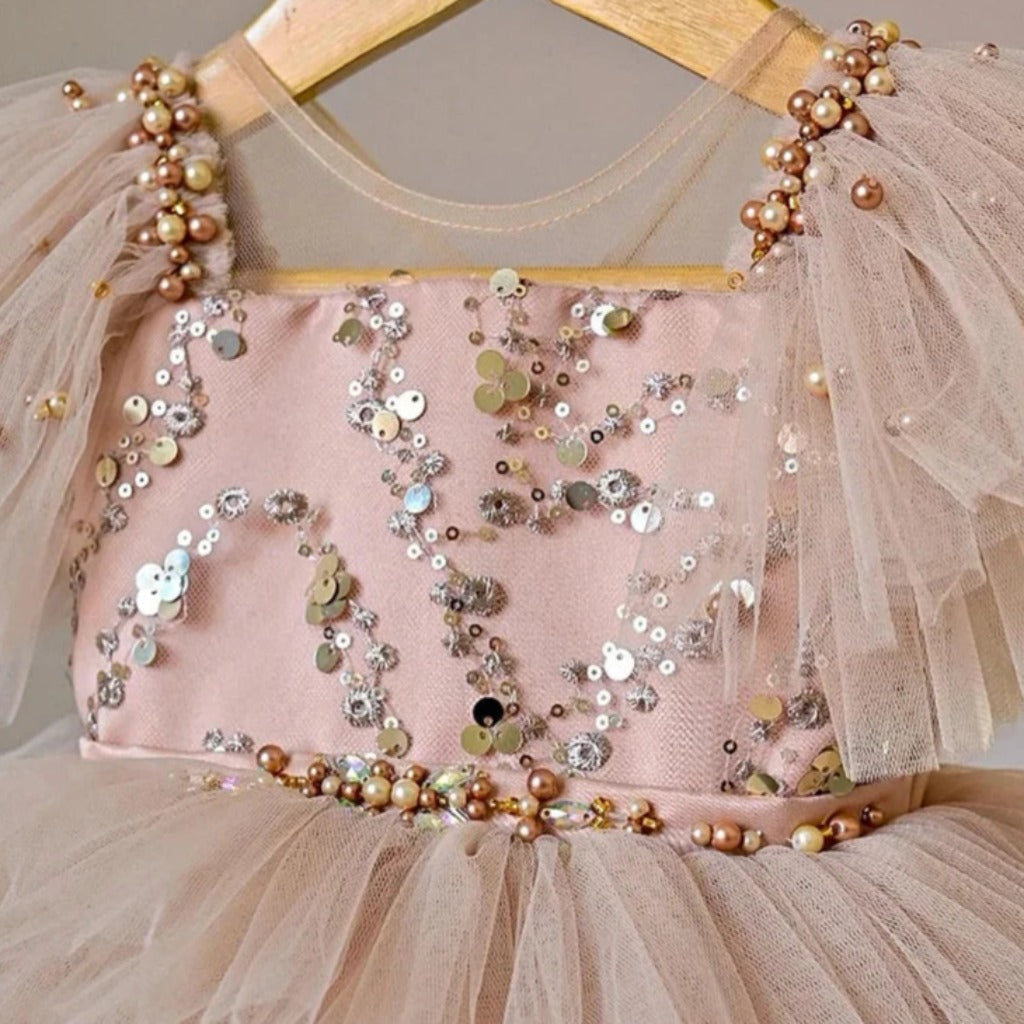 ONEAKIDS Baby & Toddler Outfits Sequin Princess Cake Dress in Beige Pink
