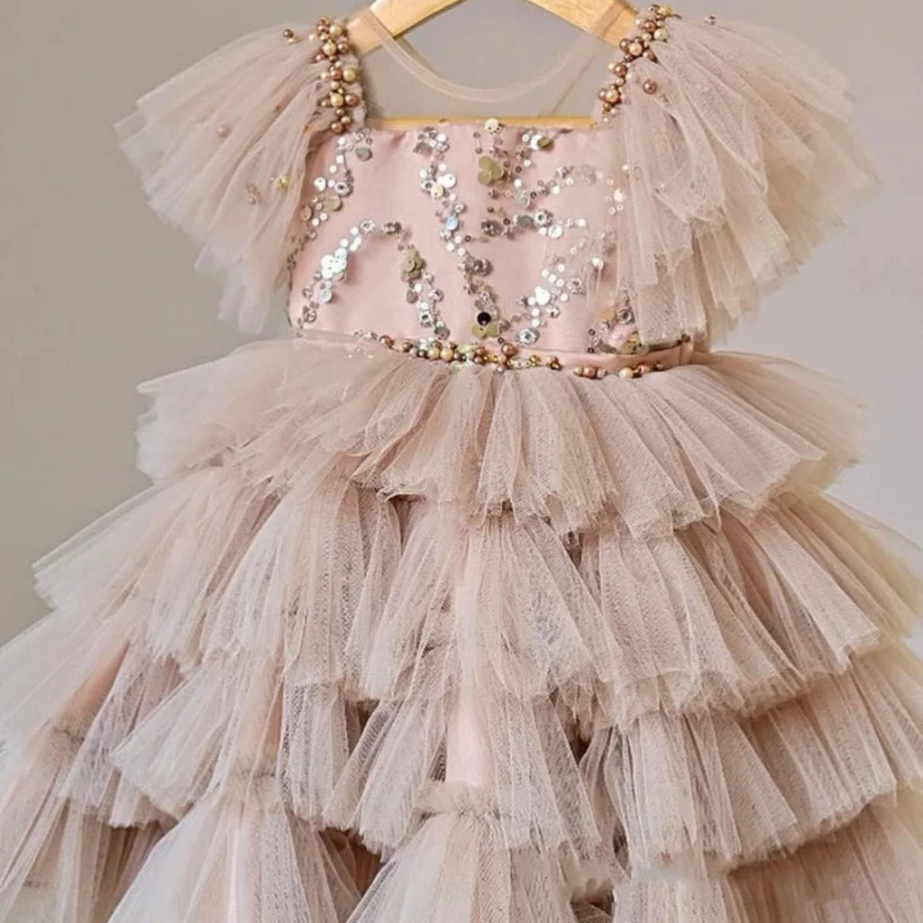 ONEAKIDS Baby & Toddler Outfits Sequin Princess Cake Dress in Beige Pink