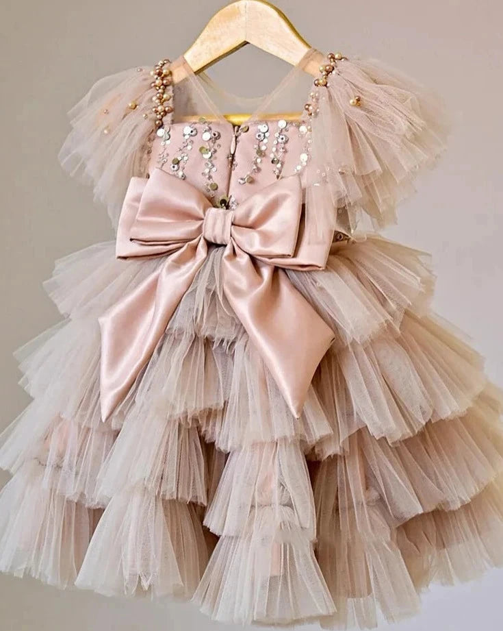 ONEAKIDS Baby & Toddler Outfits Sequin Princess Cake Dress in Beige Pink