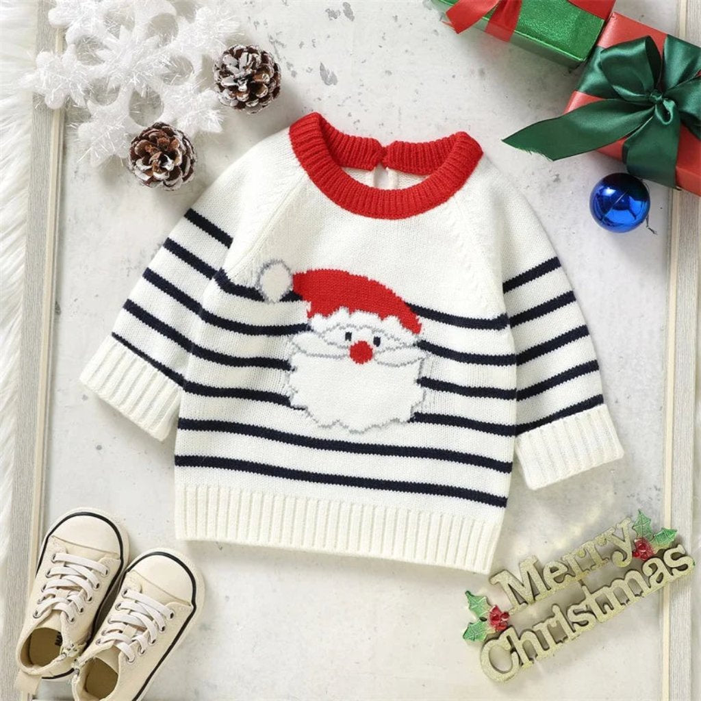 ONEAKIDS Baby & Toddler Outfits Winter Crewneck Santa Embroidery Pullover Knitwear