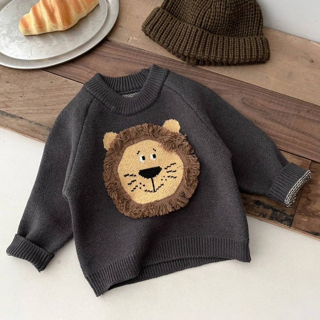 ONEAKIDS Baby & Toddler Tops 0-3M / GRAY Unisex Lion Knit Cotton Sweater