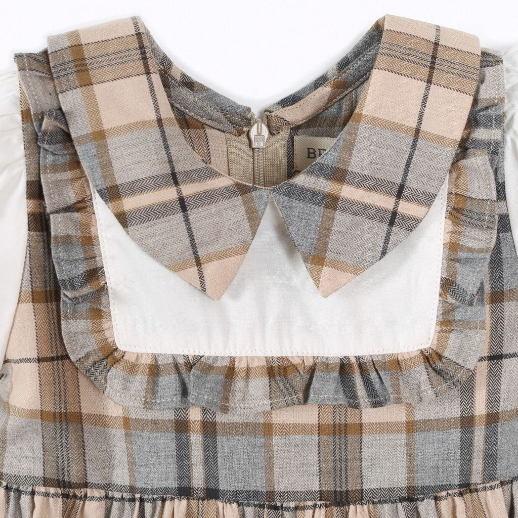 ONEAKIDS Baby & Toddler clothing Vintage Girls' Tartan Dress in Beige Plaid with White