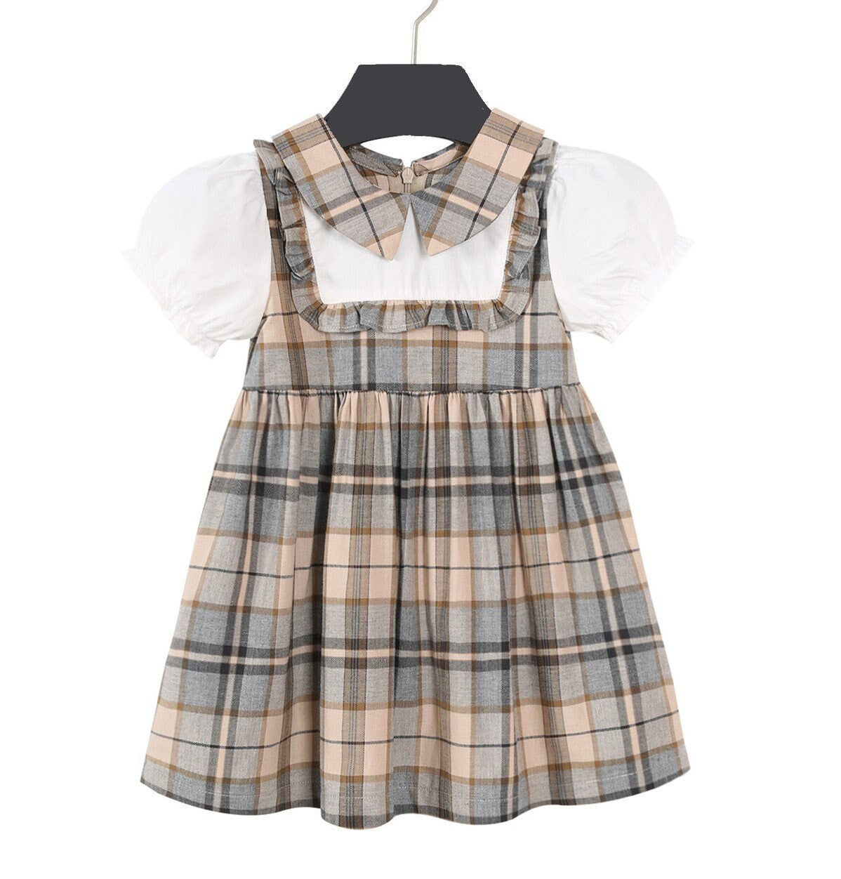 ONEAKIDS Baby & Toddler clothing Vintage Girls' Tartan Dress in Beige Plaid with White