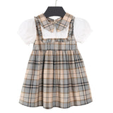 ONEAKIDS Baby & Toddler clothing Vintage Girls' Tartan Dress in Beige Plaid with White