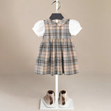 ONEAKIDS Baby & Toddler clothing Vintage Girls' Tartan Dress in Beige Plaid with White