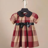 Vintage Ribbon Burgundy & Beige Plaid Dress