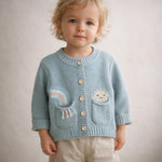 100% Knit Cotton Sage Blue Little girls' Cardigan