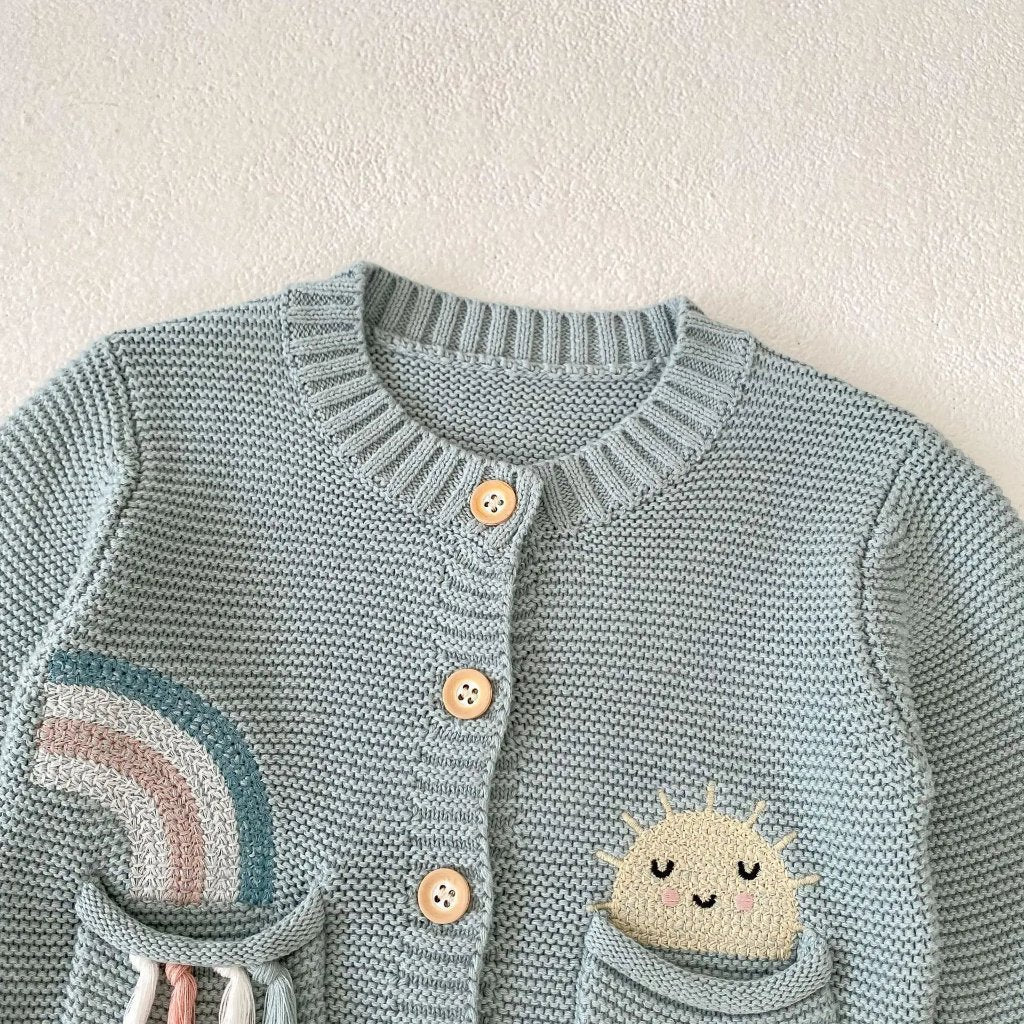 100% Knit Cotton Sage Blue Little girls' Cardigan