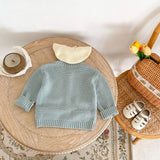 100% Knit Cotton Sage Blue Little girls' Cardigan