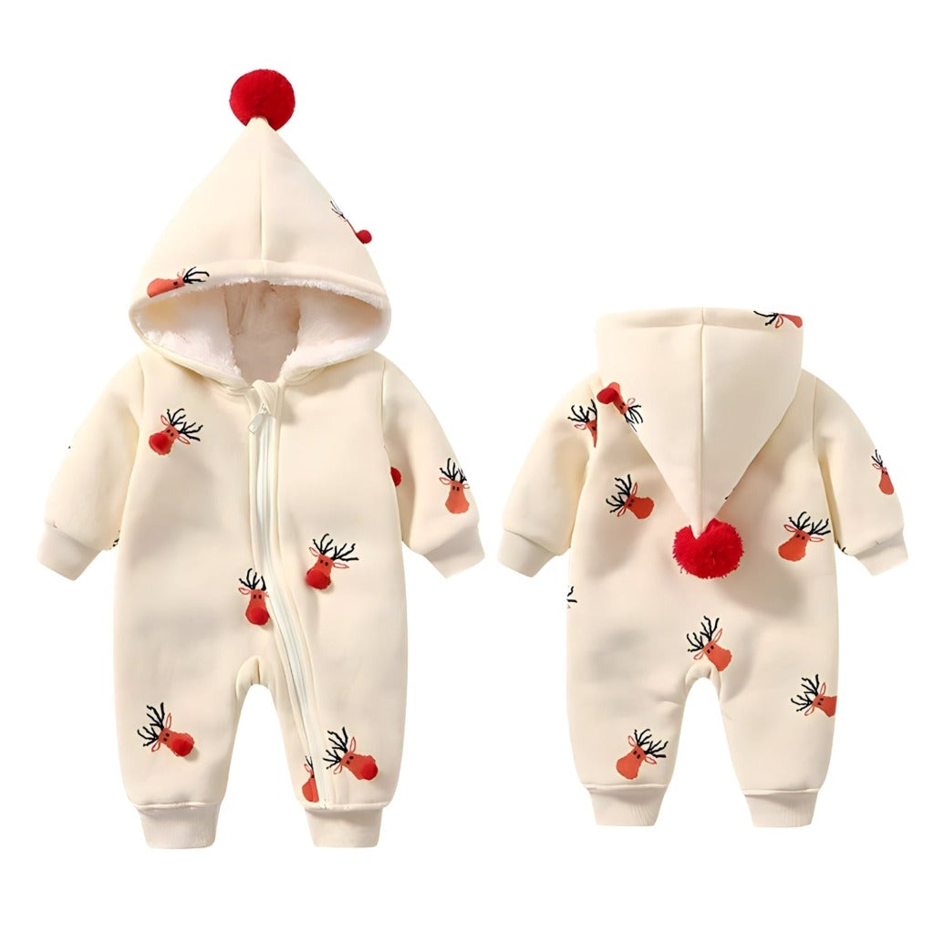 Baby Beige Hooded Warm Romper - ONEAKIDS