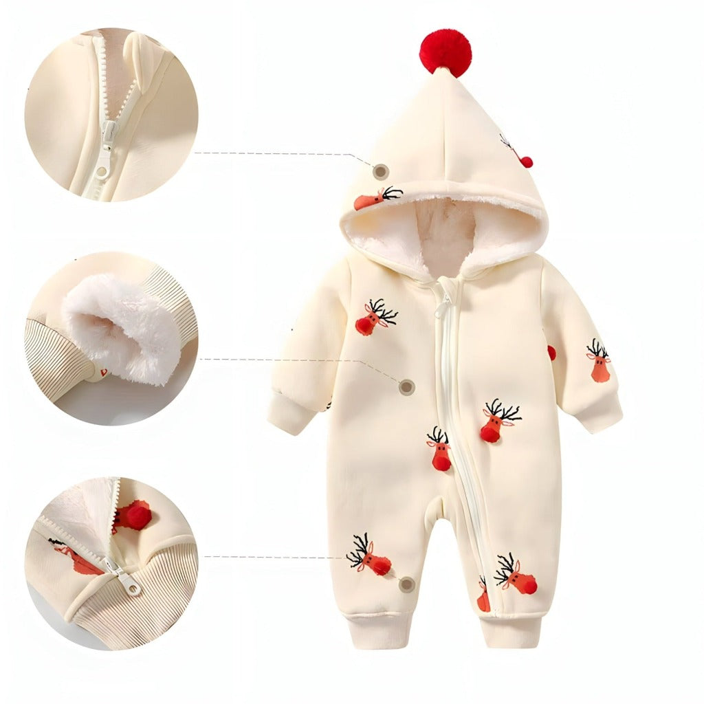 Baby Beige Hooded Warm Romper - ONEAKIDS