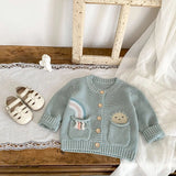 100% Knit Cotton Sage Blue Little girls' Cardigan