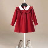 Bib Collar Monaco Girls' Dress in Red