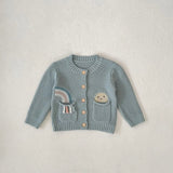 100% Knit Cotton Sage Blue Little girls' Cardigan